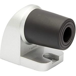 WAGNER Vloer deurstopper HOOK - 60 x 38 x 50 mm, zamakspuitgietwerk in alu-look, thermoplastische rubberbuffer, zwart, voor schroefbevestiging incl. bevestigingsmateriaal - 15500011