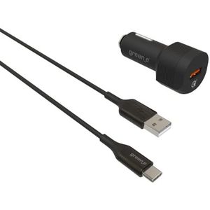 Green-E GR7234 autolader met USB-poort en USB-C-kabel, van gerecyclede en recyclebare materialen, zwart