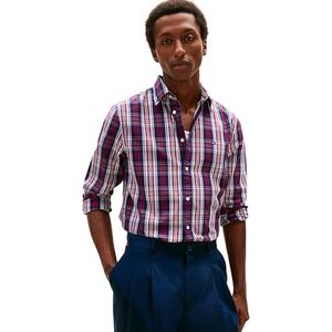 Tommy Hilfiger Heren Flex POPLIN Medium Geruit Shirt MW0MW41712 L/S Shirt, Blauw, XS, Blauw (Preppy Navy/Check), XS