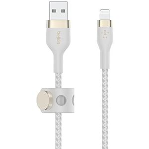 Belkin BoostCharge Pro Flex gevlochten USB Type A/Lightning-kabel (3 m), MFi-gecertificeerde laadkabel voor iPhone 14/14 Plus, 13, 12, Pro, Max, mini, SE, iPad en meer – Wit