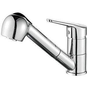 Ibergrif M14550 - Uittrekbare keukenkraan, twee waterstraalsoorten, 360° draaibaar, eenhendelmengkraan, messing, Chrome