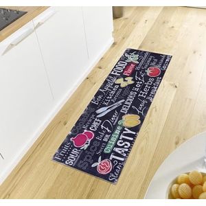 HANSE Home Cook & Clean Keukenloper - keukentapijt met belettering tapijtloper antislip onderhoudsvriendelijk tapijt loper voor keuken, hal, entree, eetkamer - 50 x 150 cm