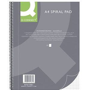 Q-Connect Spiraal notitieblok A4 geruit / 80 vellen / 160 pagina's/notitieboek spiraalblok collegeblok/notitieblok met spiraalbinding/schoolblok schrijfblok