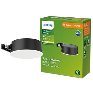 Philips Vynce Solar Wandlamp Buiten - Muurlamp Op Zonne-Energie - Rond - 1.5W - 2700K - IP44 Weerbestendig - Zwart