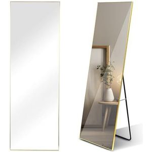 YSSOA Volledige lengte spiegel, vloerspiegel, staande spiegel, volledige lichaamsspiegel, grote spiegel, aluminium frame, 65 x 22 inch, goud