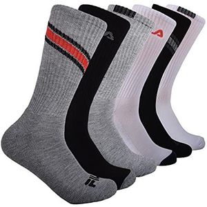 Fila Gestreepte halfkussen Crew sokken voor heren, Grey Multi Chevron (6 Pack), Eén maat