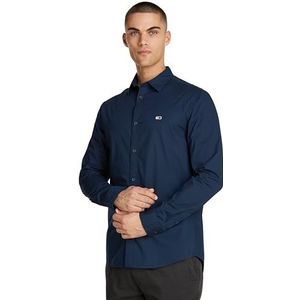 Tommy Jeans Poplin overhemd met lange mouwen voor heren, Donkere Nacht Navy, XXS