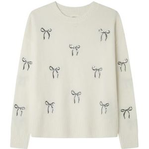 Springfield Sequin and Lurex Bow Embroidery Sweater, wit, S voor dames