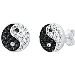 Elli Oorstekers voor dames, Yin en Yang symbool trend met kristallen in 925 sterling zilver, Facetgeslepen, kristal