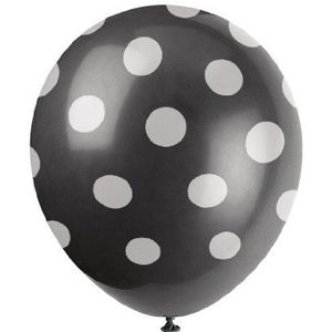 Unique Party 58037 - 12" Latex zwarte Polka Dot ballonnen, Pack van 6
