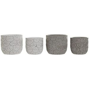 DKD Home Decor Bloempotset, grijs, cement, wit, bloemen, 2 stuks (14 x 14 x 13 cm) (17 x 17 x 15 cm)