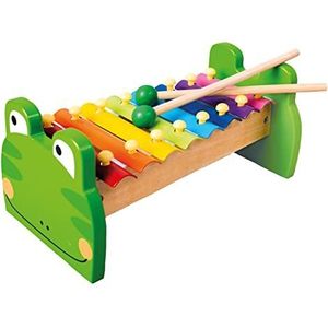 Bino 86591 baby xylofoon houten kikker met 8 kleurrijke metalen soundbars en 2 hamers. Muziekinstrument voor kinderen van 18 maanden en ouder. Maat Ca. 24x11x12,5 cm, meerkleurig