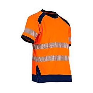 LMA Workwear 9193 LAMPION goed zichtbaar T-shirt met korte mouwen, maat S, neon oranje/donkerblauw