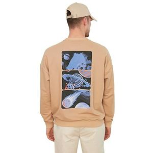 Trendyol Heren ronde hals Galaxy oversized sweatshirt, beige, L, Beige, L