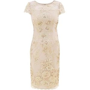 Gina Bacconi Midi-lengte geborduurde kapmouw shift jurk cocktail, Champagne, 38