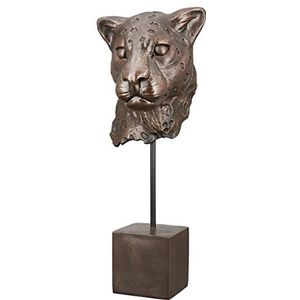 Casablanca deco figuur sculptuur luipaard hoofd op basis XL - 3D dierenhoofd beeldje van kunsthars - kleur: brons hoogte 46 cm