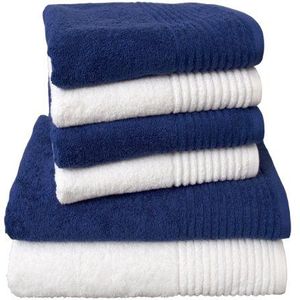Dyckhoff 0410996450 handdoekenset ""Brillant"", 2 badhanddoeken/badhanddoeken 70 x 140 cm en 4 handdoeken 50 x 100 cm, 6-delig, wit/blauw