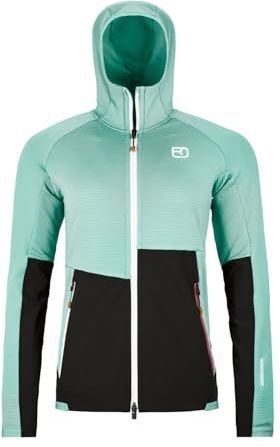 Ortovox - Womens Fleece Rib Hoody - Fleecevest - Turkoois - Capuchon, Stretch, Tweewegrits
