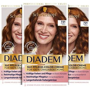Schwarzkopf Diadeem 3-in-1 verzorgende kleurcrème 721 herfst goud (3 x 170 ml), permanente haarkleur, haarverzorgingsformule voor gezond uitziende resultaten, 100% grijsdekking