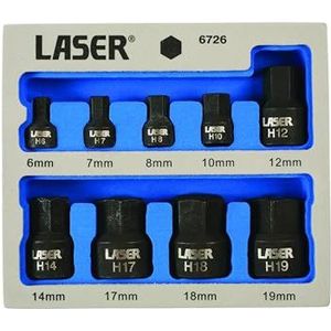 Laser Tools 6726 Low Profile Hex Socket Bit Set 9pc, Zilver