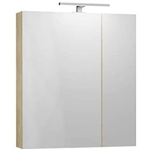 Baikal Camerino Camerino Kast met spiegel, multifunctionele badkamerkast, optie met of zonder ledlicht, eenvoudig te installeren, gemonteerde kast Camerino met led-wandlamp, 70 cm natuur