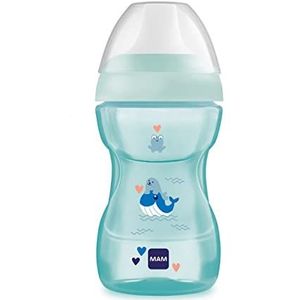 MAM Fun to Drink Cup, tuitbeker van 270 ml, drinkbeker om baby's zelfstandig te leren drinken, antilekbeker met ergonomische vorm, 8+ maanden, walvis