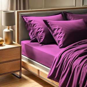 Premium Ranforce King Hoeslaken (160 x 200 + 30 cm), 100% katoen, 155 draadtelling, paars, machinewasbaar op 30 °C, zacht en duurzaam beddengoed
