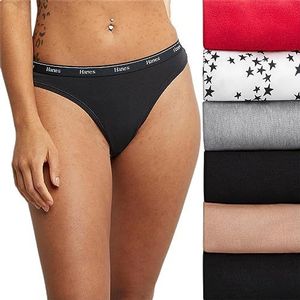 Hanes Women's Originals Thong Panties, Breathable Stretch Cotton Underwear, Assorted, 6-Pack, Basic Color Mix, 2X Large