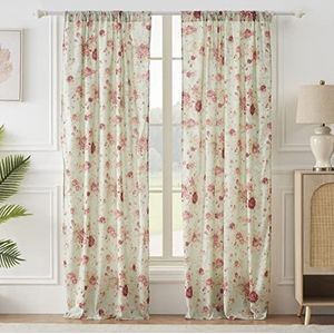 Greenland Home Antieke roos 100% katoenen gordijnpaneel paar, elk 42 B x 84 L inch, set van 2 - blauw