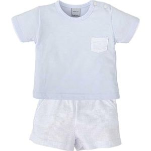BABIDU Vichy, uniseks babyset met T-shirt en broek met korte mouwen, Lichtblauw, 3 Maanden