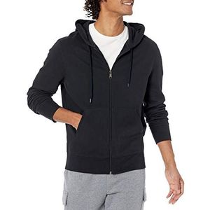Amazon Essentials Men's Lichtgewicht sweatshirt met capuchon van Franse badstof met volledige ritssluiting, Zwart, S