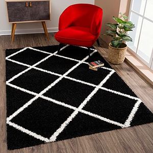SANAT Madrid Shaggy tapijt - hoogpolige tapijten voor woonkamer, slaapkamer, keuken - zwart, maat: 160x230 cm