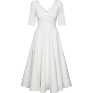 Swing Fashion Sally Rose Midi-jurk voor dames, elegante jurk, feestelijke jurk, feestjurk, avondjurk, bruiloftsjurk, baljurk, V-hals, 3/4-mouwen, wit, XL