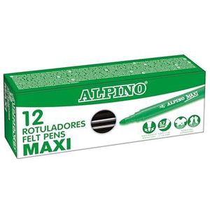 Alpino Set van 12 viltstiften Maxi, zwart, super wasbare markers voor kinderen, superheldere schoolstiften, dikke punt 5,7 mm, duurzaam en robuust