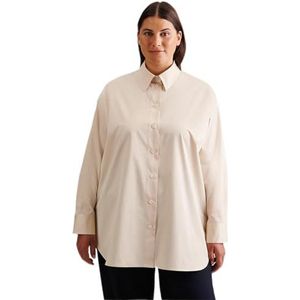 Seidensticker Damesblouse - Fashion Blouse - Curvy Fit - Hemdblouse kraag - Lange mouwen - Stretch - Katoenmix, beige, 54 Grote maten