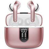 taopod X08 Draadloze Bluetooth-hoofdtelefoon, USB C, 40 uur speeltijd, touch-bediening, waterdicht, IPx7, sport (roségoud)