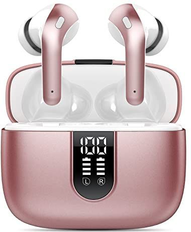 taopod X08 Draadloze Bluetooth-hoofdtelefoon, USB C, 40 uur speeltijd, touch-bediening, waterdicht, IPx7, sport (roségoud)