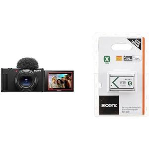 Sony Vlog Camera ZV-1 II | Digitale camera (Vari-angle scherm voor vlogging, 4K video, multidirectionele microfoon) Zwart & Sony NP-BX1 batterij (type X, 3,6V, 1240mAh) voor cyber-shot