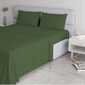 Italian Bed Linen Elegant Beddengoedset (plat 250x300, hoeslaken 170x200cm+2 kussenslopen 52x82cm), donkergroen, DOUBLE