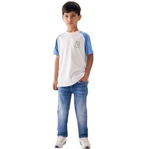 LTB Jeans T-shirts voor jongens Pemefe T-shirt met korte mouwen met LTB-logo print in meerkleurig maat - 128CM, White Blue Blocking 3102, 128 cm