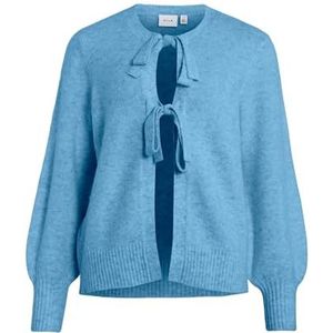 Vila Dames Viellie L/S Bow Knit Top/R, Blissful Blue, XS
