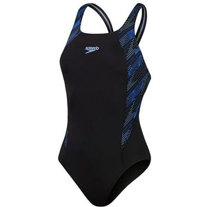 Speedo Hyperboom Splice Muscleback Badpak voor jongens, klassiek ontwerp, sneldrogend, training, fitness, chloorbestendig zwempak (1 stuks), Zwart/True Cobalt/Nieuwsgierig Blauw, 30