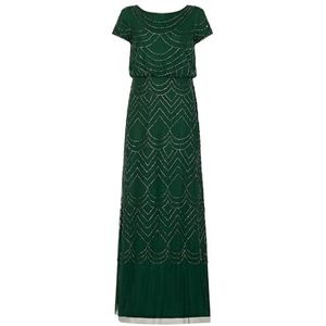 Adrianna Papell Women's Short Sleeve Blouson Beaded Gown, Dusty Emerald, 8