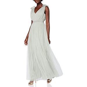 Maya Deluxe Dames Maxi Jurk met Ruche V-hals Mouwloze Hoge Rijk Taille Lang voor Prom Gast Bruiloft Bruidsmeisje, Sage Groen, 36