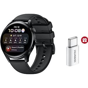 HUAWEI Watch 3 Smartwatch, 4G, AMOLED-touchscreen, continue gezondheidsbewaking, eSIM, GPS, 14 dagen batterijduur, werkt met iOS en Android, zwarte armband