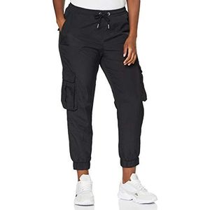 Urban Classics Cargo-broek voor dames, hoge taille, crinkle, nylon, cargobroek, cargobroek voor vrouwen, met opgestikte zakken, in vele kleuren, maten XS - 5XL, zwart, 5XL