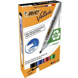 BIC Velleda 1701 ECOlutions Whiteboard Stiften Medium Kogelpunt - Verschillende Kleuren, Pak van 4 Stuks