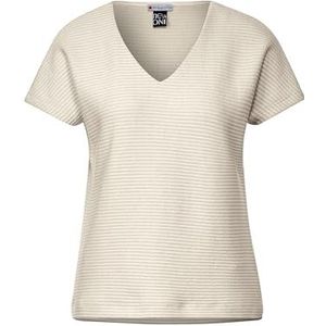 STREET ONE Gestreepte structuur V-hals, Smooth Sand Beige, 44