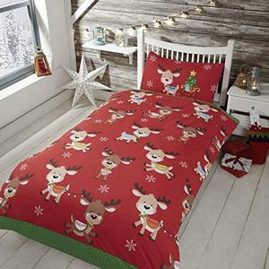 Rapport Home and-Friends-Single Rapport kinderbeddengoedset met kerstmotief Rudolph rendier, polykatoen, rood, eenpersoonsbed