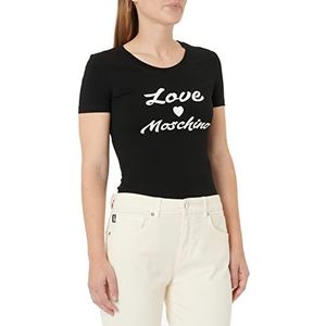 Love Moschino Tight-Fitting Short Sleeves with Cursive Brand Print T-Shirt Vrouwen, zwart, 46